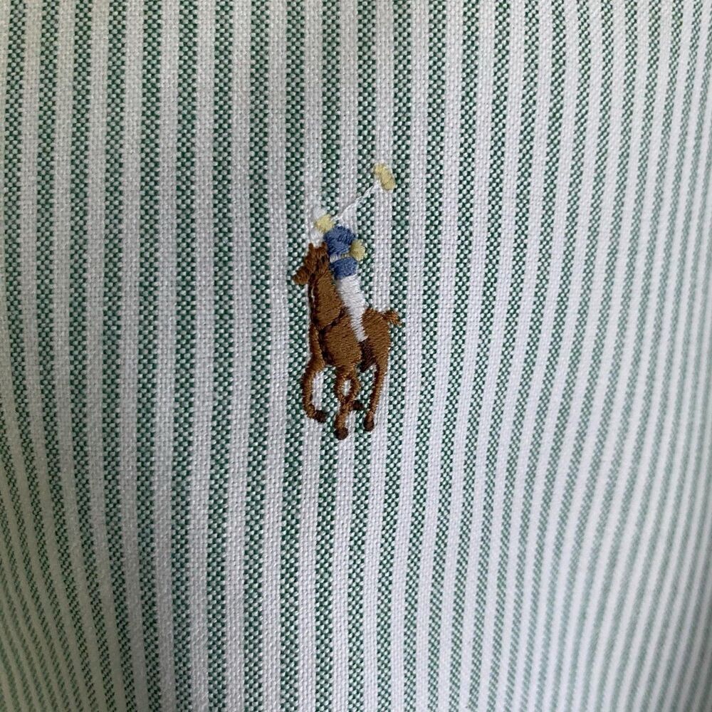 Ralph Lauren Shirt Mens Large Green Stripe Classic Fit Button Down Long Sleeve - Picture 4 of 7